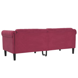 Sofa 3-osobowa, winna czerwień, tapicerowana aksamitem