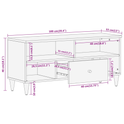 Szafka pod telewizor, 100x33x46 cm, lite drewno mango
