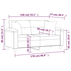 2-osobowa sofa z poduszkami, beżowa, 140 cm, mikrofibra