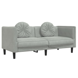 Sofa 2-osobowa z poduszkami, jasnoszara, aksamit