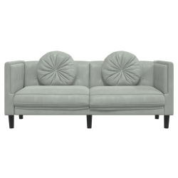 Sofa 2-osobowa z poduszkami, jasnoszara, aksamit