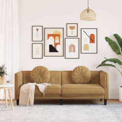 Sofa 3-osobowa z poduszkami, brązowa, aksamit