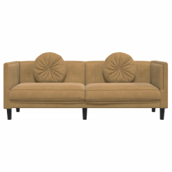 Sofa 3-osobowa z poduszkami, brązowa, aksamit