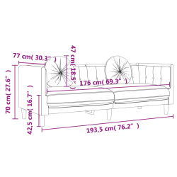 Sofa 3-osobowa z poduszkami, brązowa, aksamit