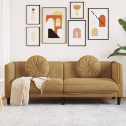 Sofa 3-osobowa z poduszkami, brązowa, aksamit