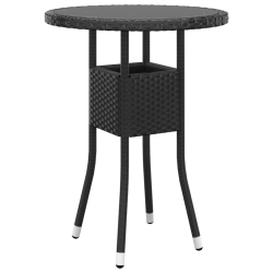3-częściowy zestaw bistro, rattan PE i szkło hartowane, czarny