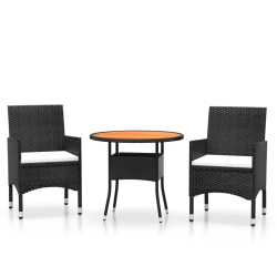 3-cz. zestaw mebli bistro, rattan PE i lite drewno, czarny