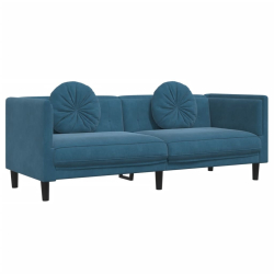 Sofa 3-osobowa z poduszkami, niebieska, aksamit