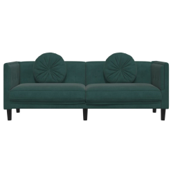 Sofa 3-osobowa z poduszkami, ciemnozielona, aksamit