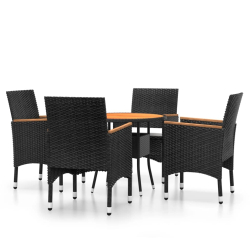 5-cz. zestaw mebli bistro, rattan PE i lite drewno, czarny