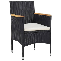 5-cz. zestaw mebli bistro, rattan PE i lite drewno, czarny