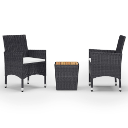 3-cz. zestaw mebli bistro, rattan PE i lite drewno, czarny