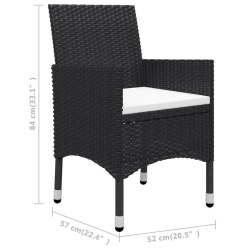 3-cz. zestaw mebli bistro, rattan PE i lite drewno, czarny