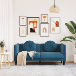 Sofa 2-osobowa z poduszkami, niebieska, aksamit