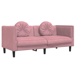 Sofa 2-osobowa z poduszkami, różowa, aksamit