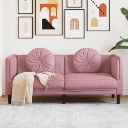 Sofa 2-osobowa z poduszkami, różowa, aksamit