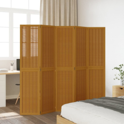 Parawan pokojowy, 5-panelowy, brązowy, lite drewno paulowni
