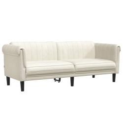 Sofa 3-osobowa, kremowa, tapicerowana aksamitem
