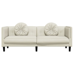 Sofa 3-osobowa z poduszkami, kremowa, aksamit