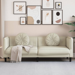 Sofa 3-osobowa z poduszkami, kremowa, aksamit