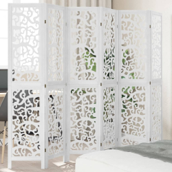 Parawan pokojowy, 6-panelowy, biały, lite drewno paulowni