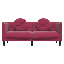 Sofa z poduszkami, 2-osobowa, czerwone wino, aksamitna