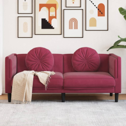 Sofa z poduszkami, 2-osobowa, czerwone wino, aksamitna