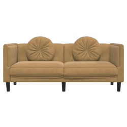 Sofa 2-osobowa z poduszkami, brązowa, aksamit