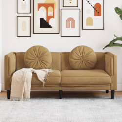 Sofa 2-osobowa z poduszkami, brązowa, aksamit