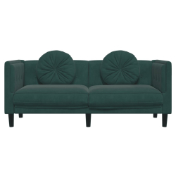 Sofa 2-osobowa z poduszkami, ciemnozielona, aksamit