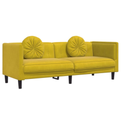 Sofa 3-osobowa z poduszkami, żółta, aksamit