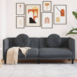 Sofa 3-osobowa z poduszkami, ciemnoszara, aksamit
