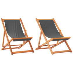 Składane krzesła plażowe, 2 szt., szare, obite tkaniną
