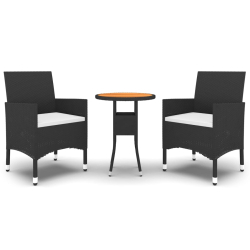 3-cz. zestaw mebli bistro, rattan PE i lite drewno, czarny