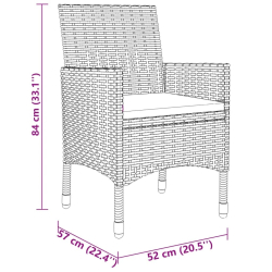 3-cz. zestaw mebli bistro, rattan PE i lite drewno, czarny