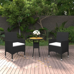 3-cz. zestaw mebli bistro, rattan PE i lite drewno, czarny