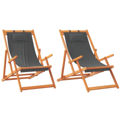 Składane krzesła plażowe, 2 szt., szare, obite tkaniną