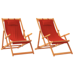 Składane krzesła plażowe, 2 szt., czerwone, obite tkaniną