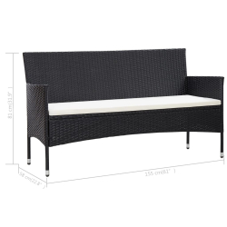 3-osobowa sofa ogrodowa z poduszkami, czarna, polirattan