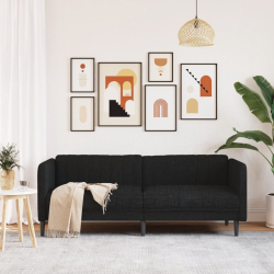 Sofa 3-osobowa, czarna, tapicerowana tkaniną