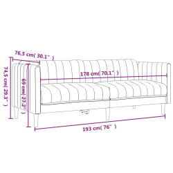 Sofa 3-osobowa, czarna, tapicerowana tkaniną