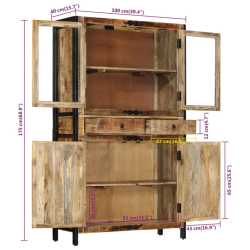 Kredens, 100x40x175 cm, surowe drewno mango