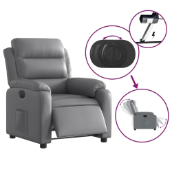 Elektryczny fotel rozkładany, szary, obity sztuczną skórą
