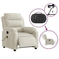 Rozkładany fotel masujący, elektryczny, kremowy, aksamit
