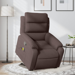 Podnoszony fotel masujący, rozkładany, ciemnobrązowy, tkanina