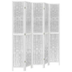Parawan pokojowy, 5-panelowy, biały, lite drewno paulowni
