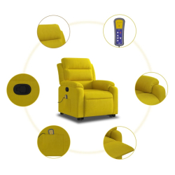 Rozkładany fotel masujący, podnoszony, żółty, aksamitny