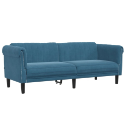 Sofa 3-osobowa, niebieska, tapicerowana aksamitem