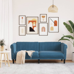 Sofa 3-osobowa, niebieska, tapicerowana aksamitem