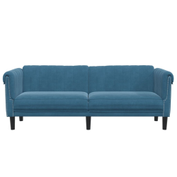 Sofa 3-osobowa, niebieska, tapicerowana aksamitem